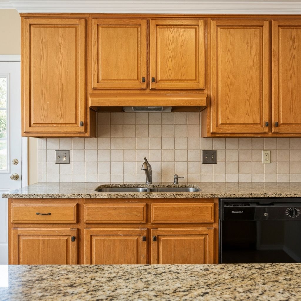 Before: Kitchen cabinet refinishing transformation